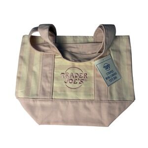 Trader Joes Striped Mini Canvas Tote Bag Pink NWT